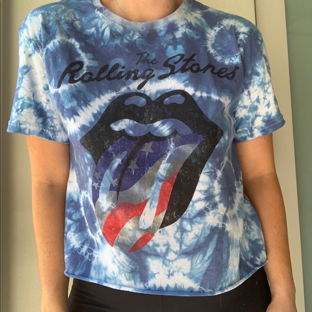 Indigo Tie Dye Rolling Stones Graphic Crop top